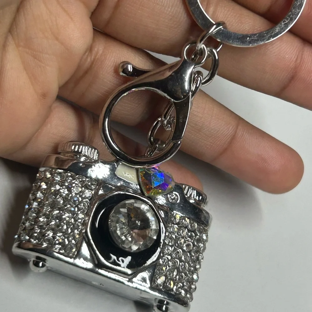 Silver and Black Camera Keychain and bag charm